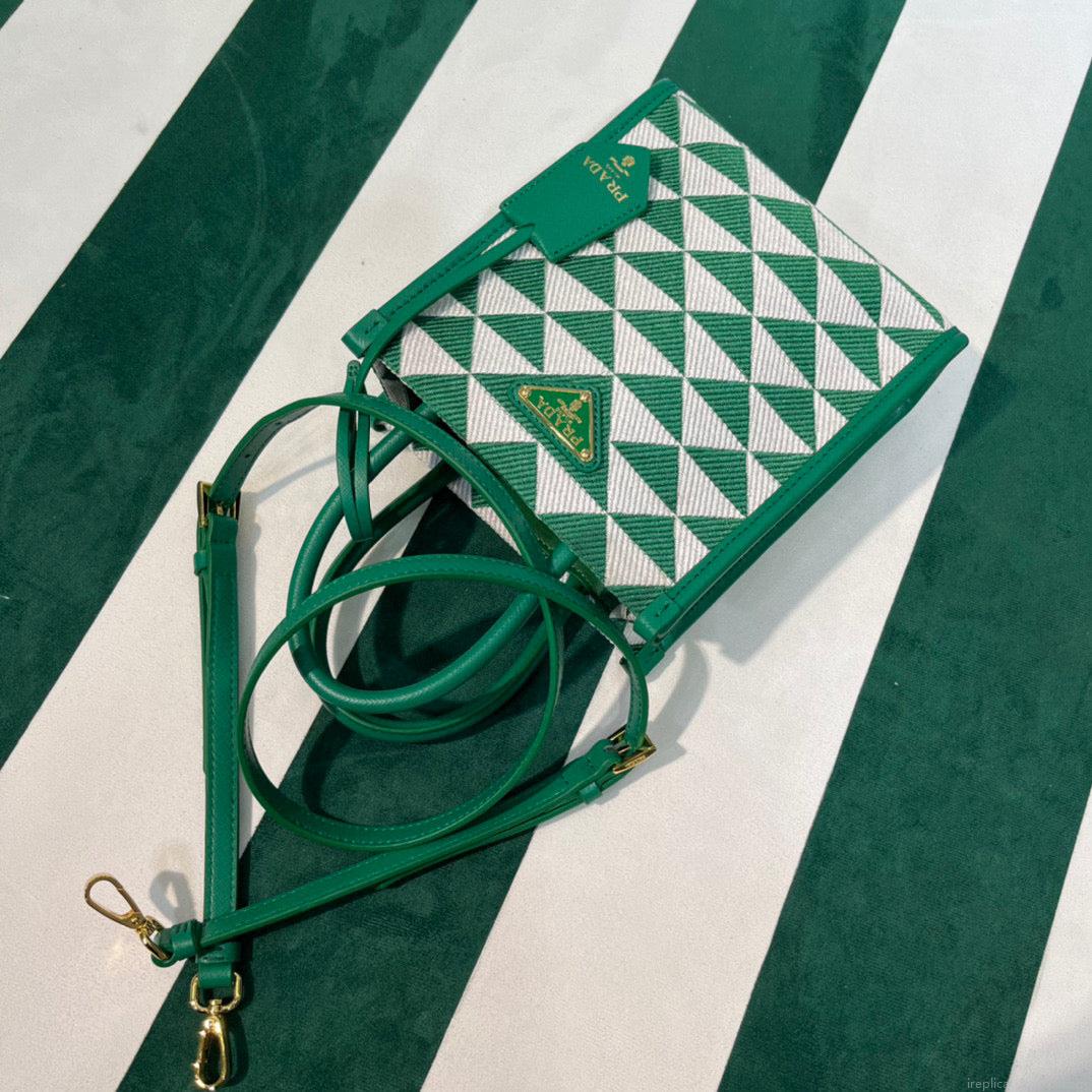 Prada 1BA355 Symbole Jacquard Fabric Micro Bag Green White