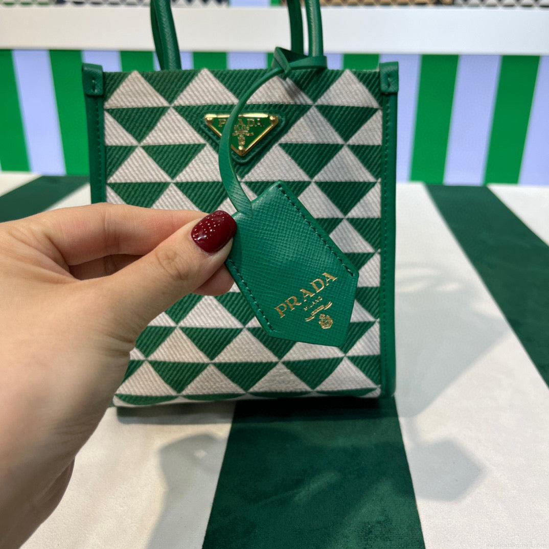 Prada 1BA355 Symbole Jacquard Fabric Micro Bag Green White