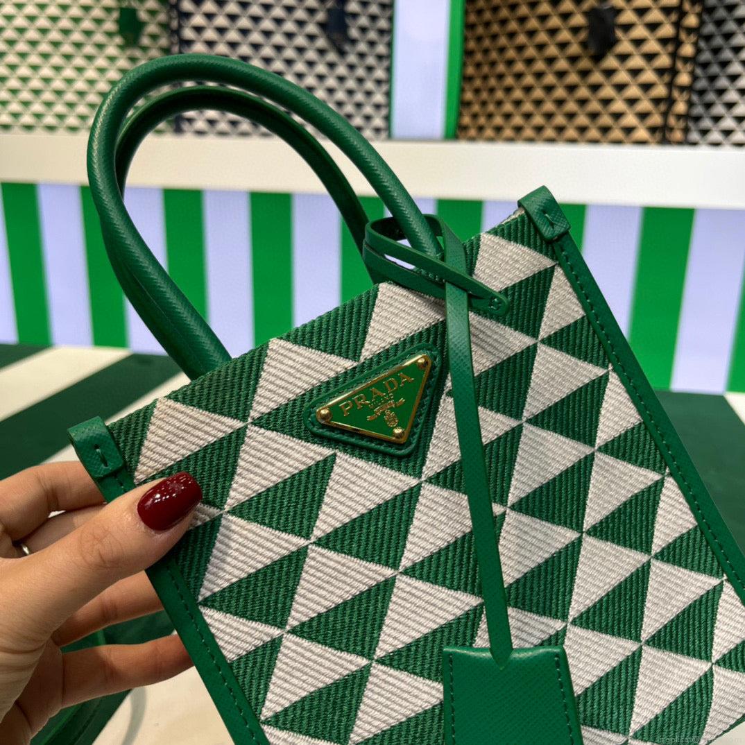Prada 1BA355 Symbole Jacquard Fabric Micro Bag Green White