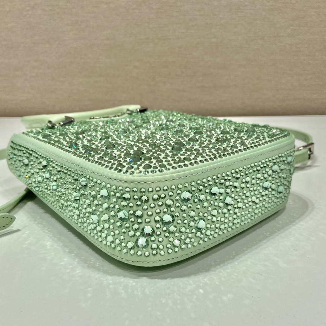 Prada 1BA331 Small satin tote bag with crystals Green