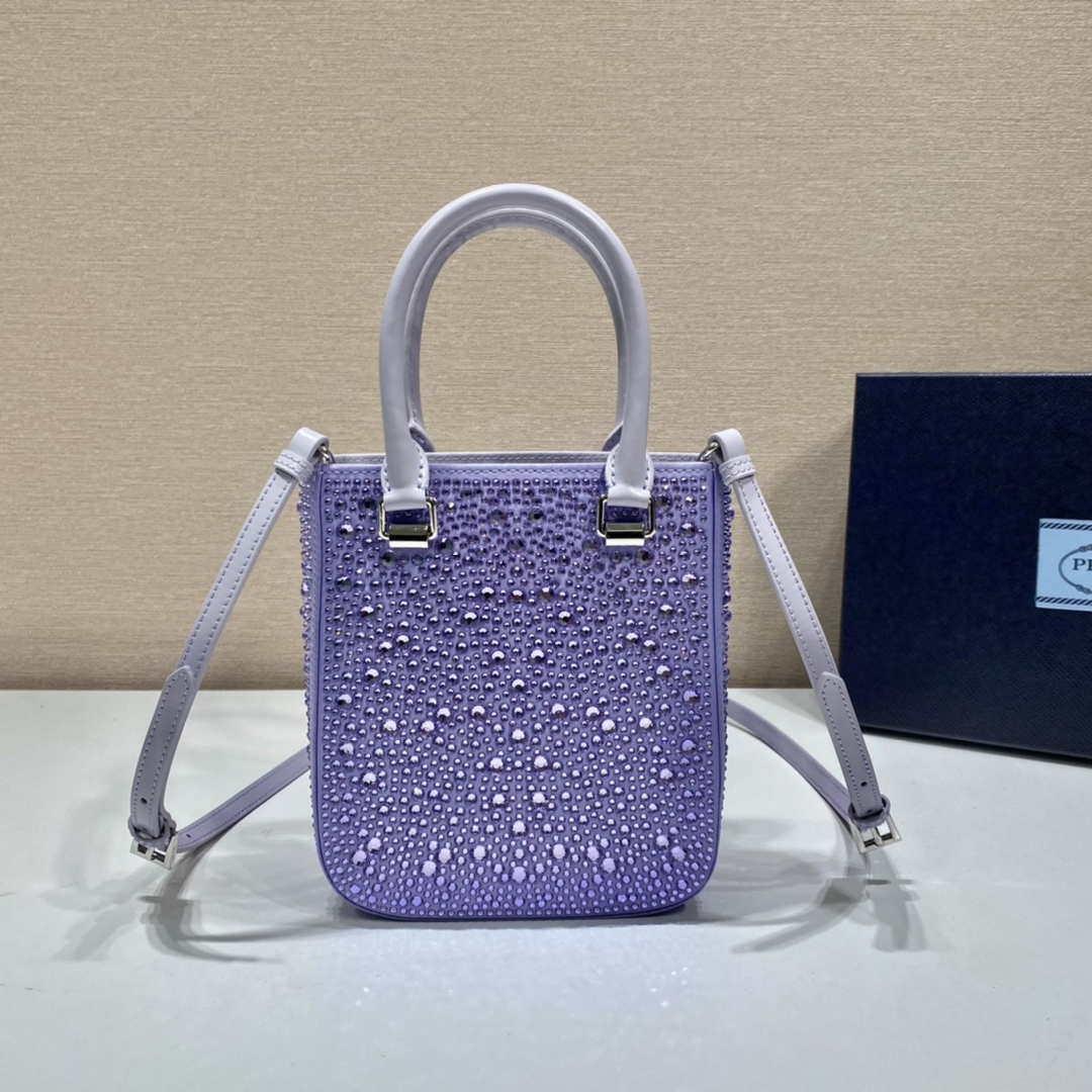 Prada 1BA331 Small satin tote bag with crystals Purple