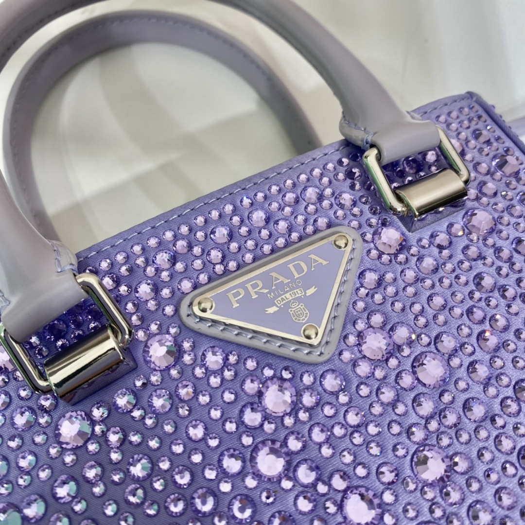Prada 1BA331 Small satin tote bag with crystals Purple