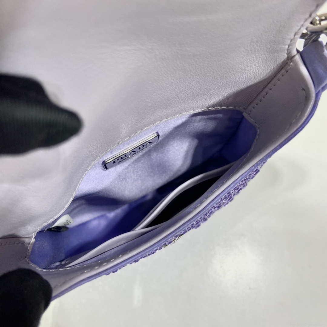 Prada 1BH185 Mini Cleo satin bag with crystals Purple