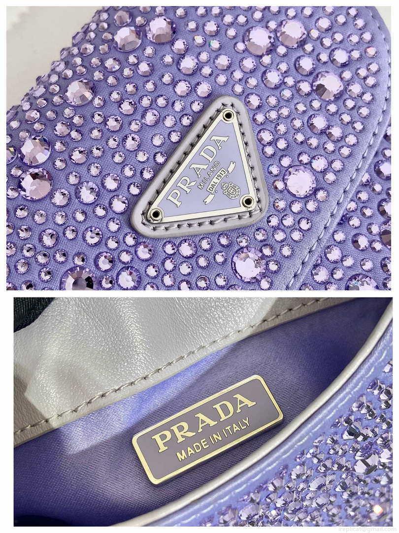 Prada 1BH185 Mini Cleo satin bag with crystals Purple