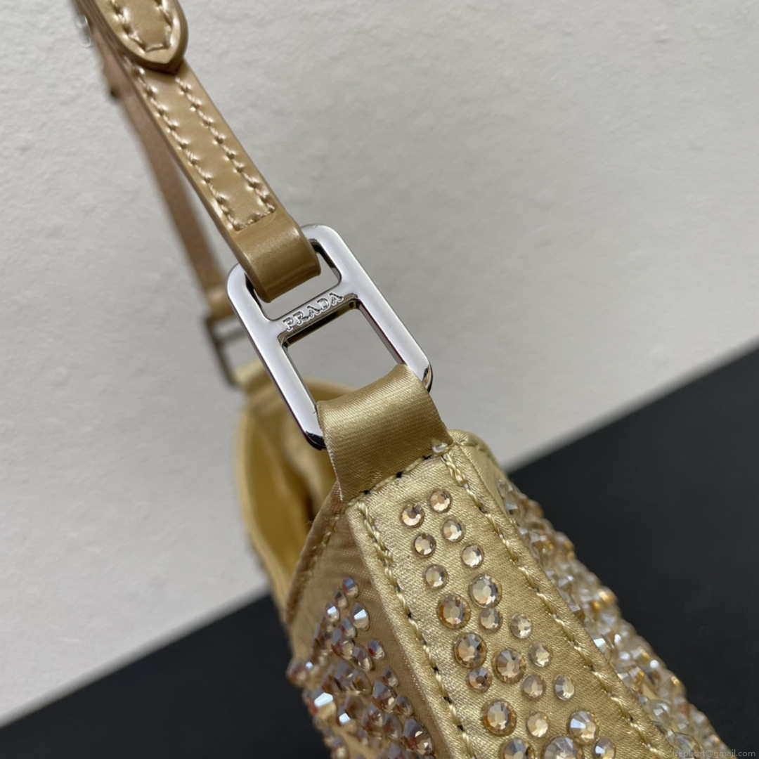 Prada 1BC169 Prada Cleo satin bag with appliqués Gold