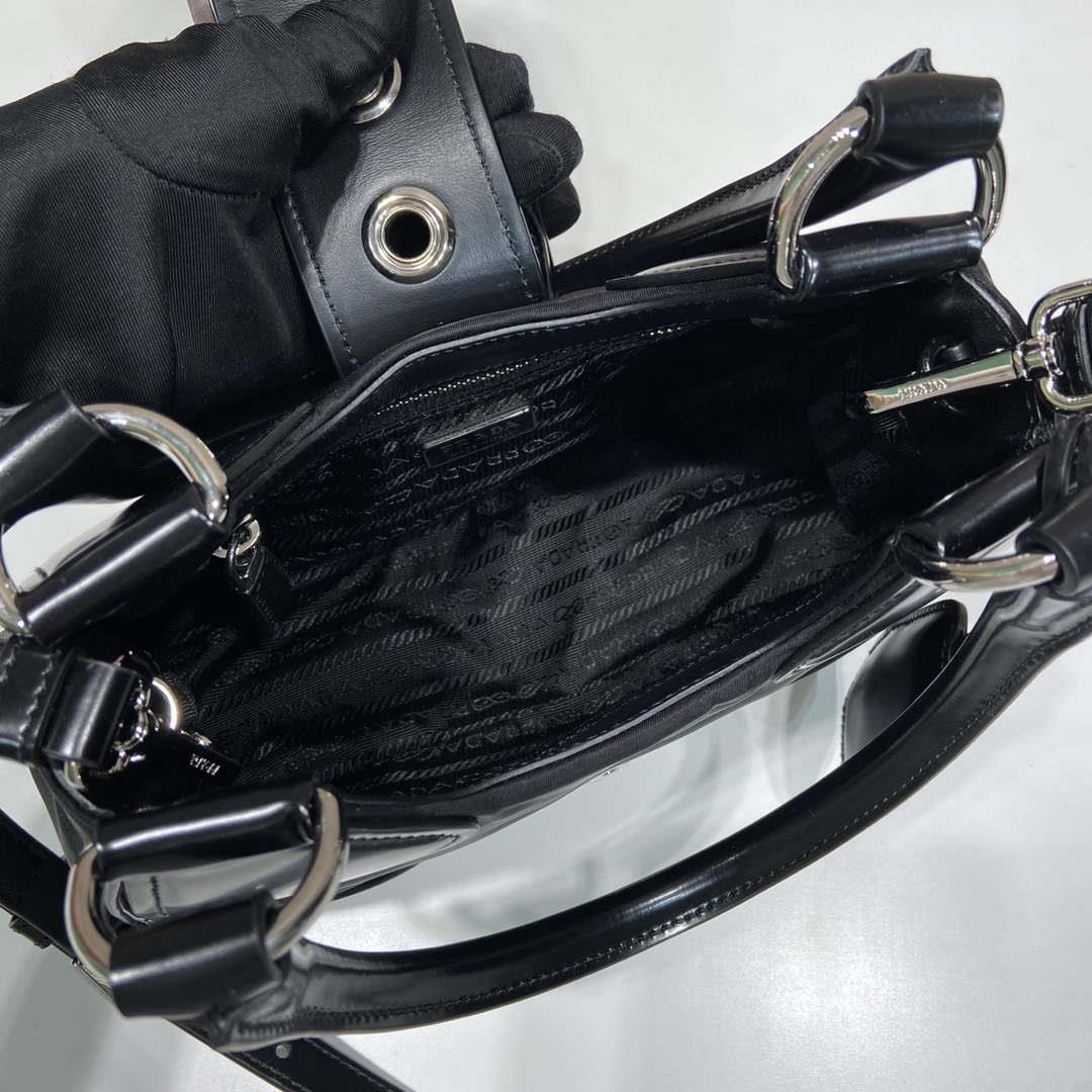 Prada 1BA368 Prada Moon Re-Nylon and leather bag Black
