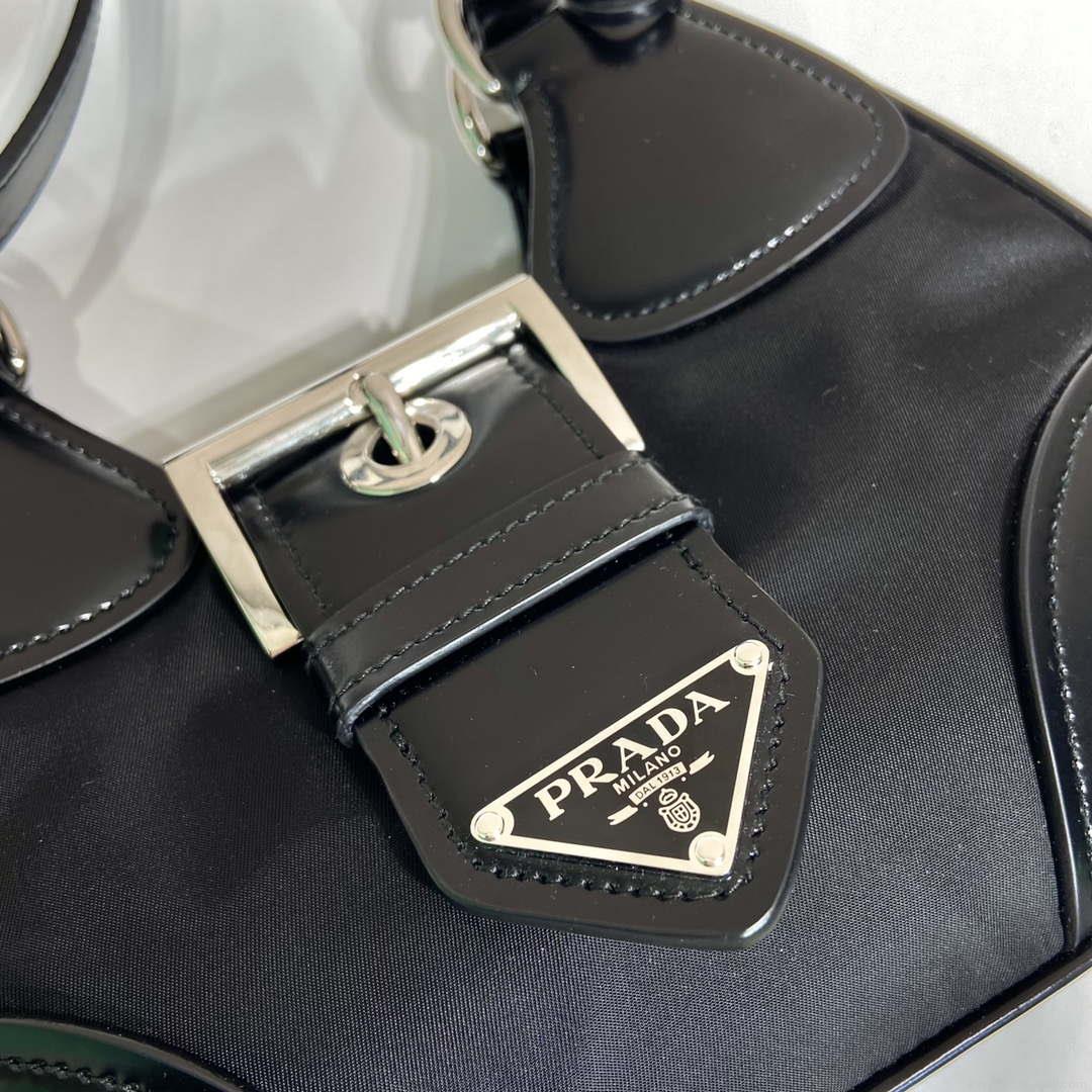 Prada 1BA368 Prada Moon Re-Nylon and leather bag Black