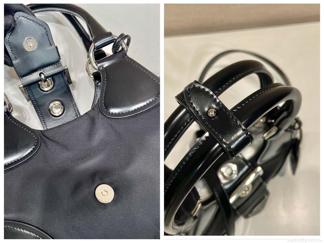 Prada 1BA368 Prada Moon Re-Nylon and leather bag Black