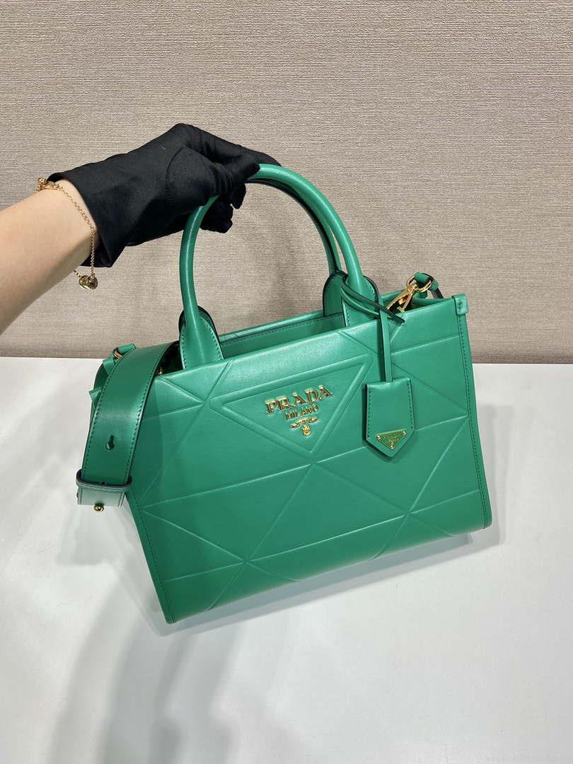 Prada 1BA379 Small leather Prada Symbole bag with topstitching Green