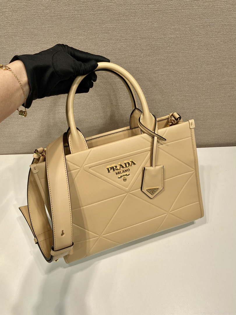 Prada 1BA379 Small leather Prada Symbole bag with topstitching Apricot