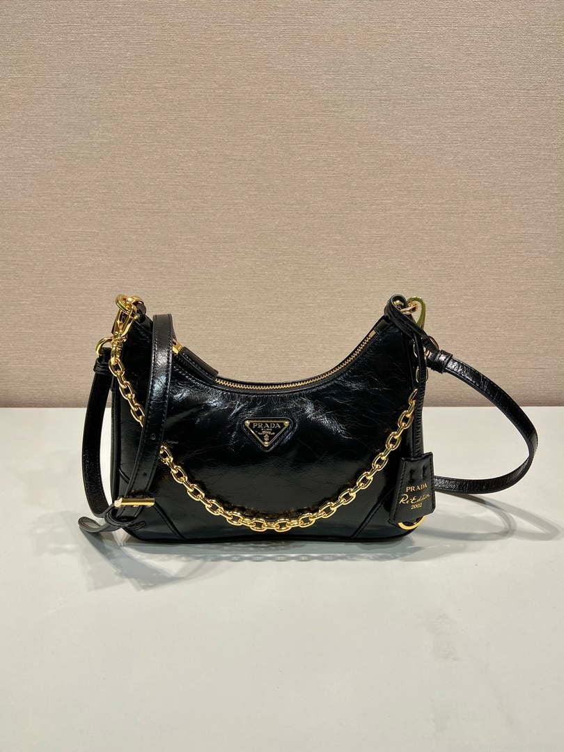 Prada 1BC204 Saffiano Bright Leather Mini-Bag Black