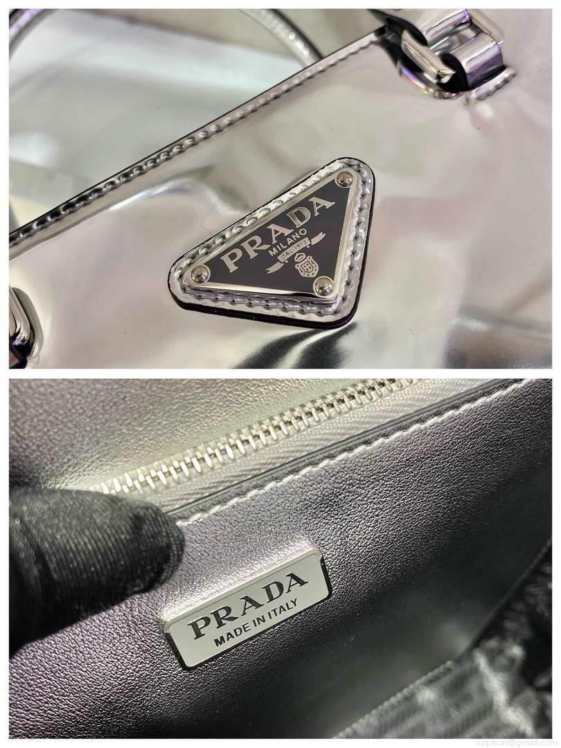 Prada 1BA330 Brushed Leather Tote Bag Silver