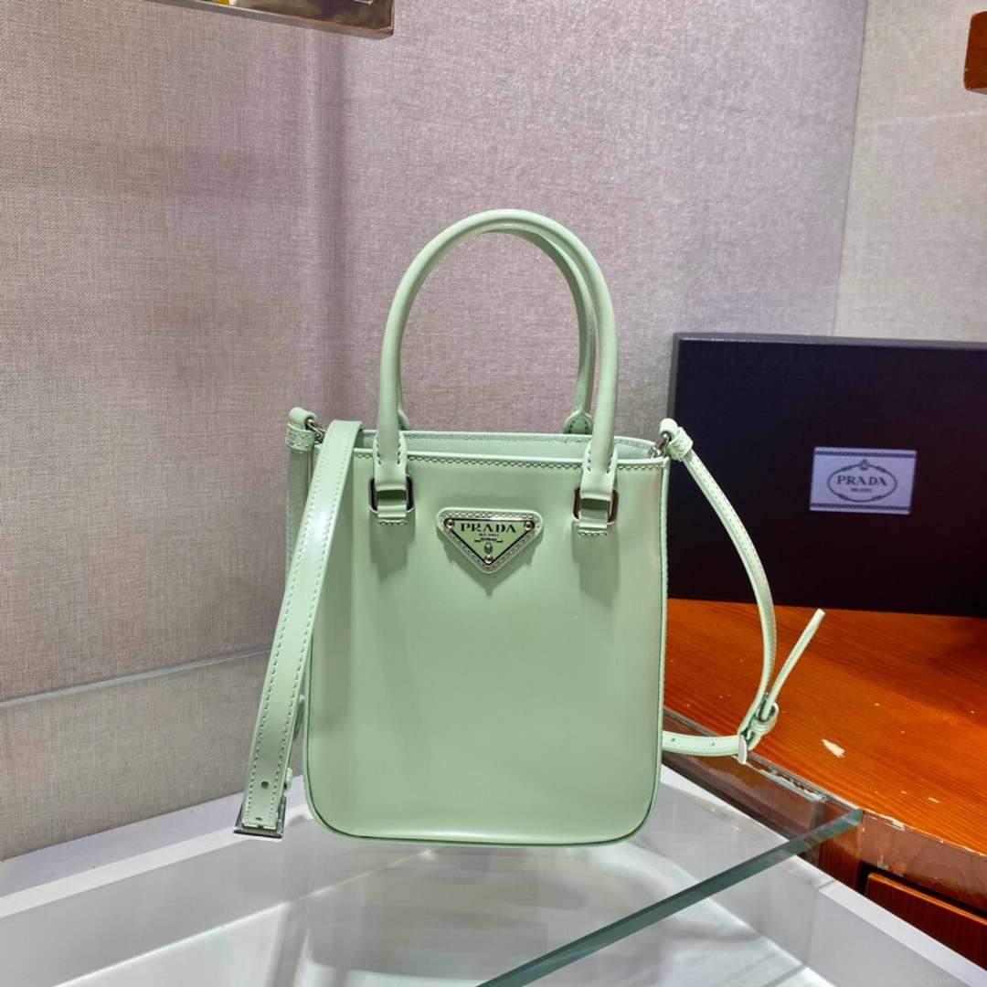 Prada 1BA331 Small Brushed Leather Tote Light Green