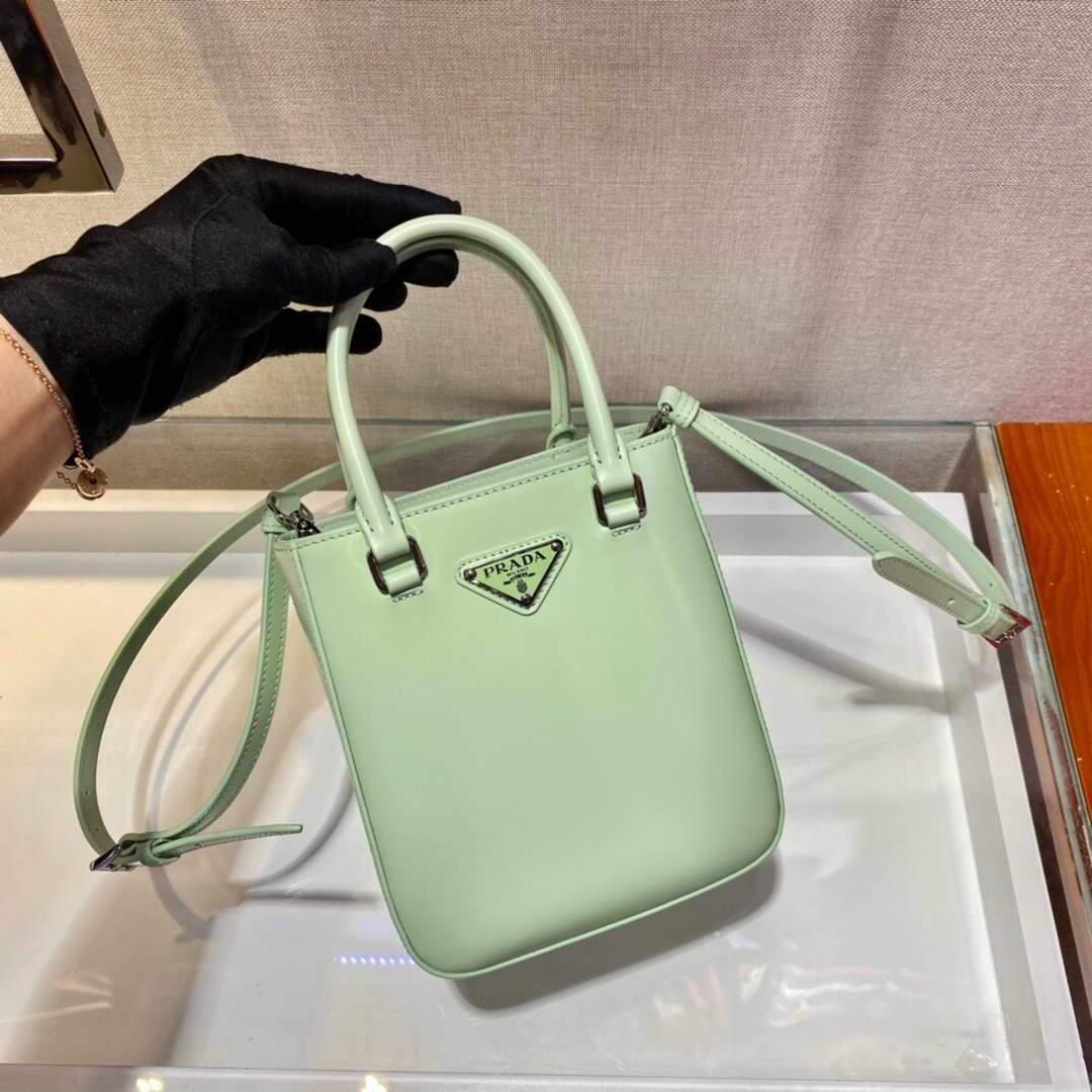 Prada 1BA331 Small Brushed Leather Tote Light Green