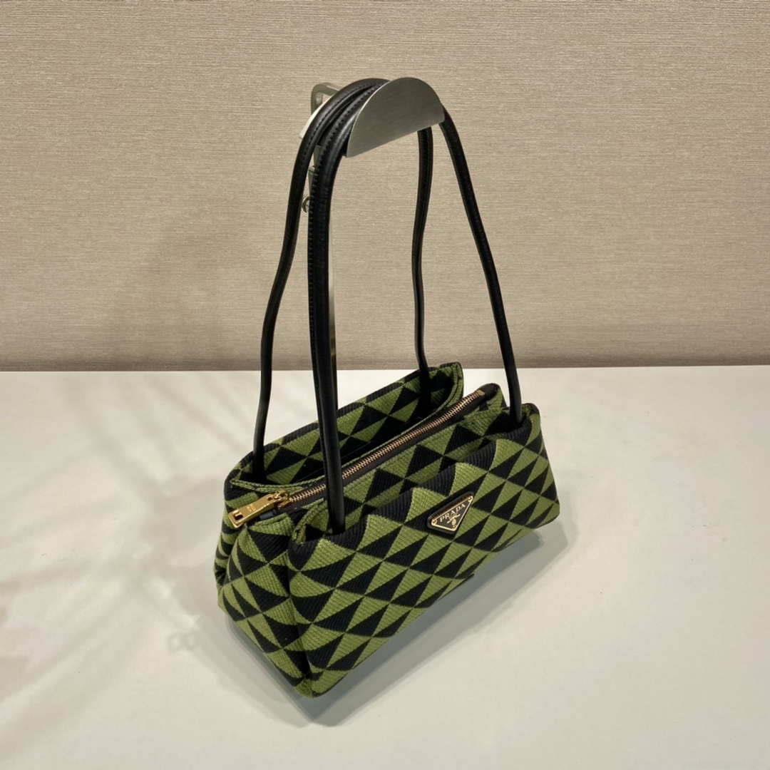 Prada 1BA368 From The Runway Small embroidered fabric Prada Symbole bag Black Ivy Green