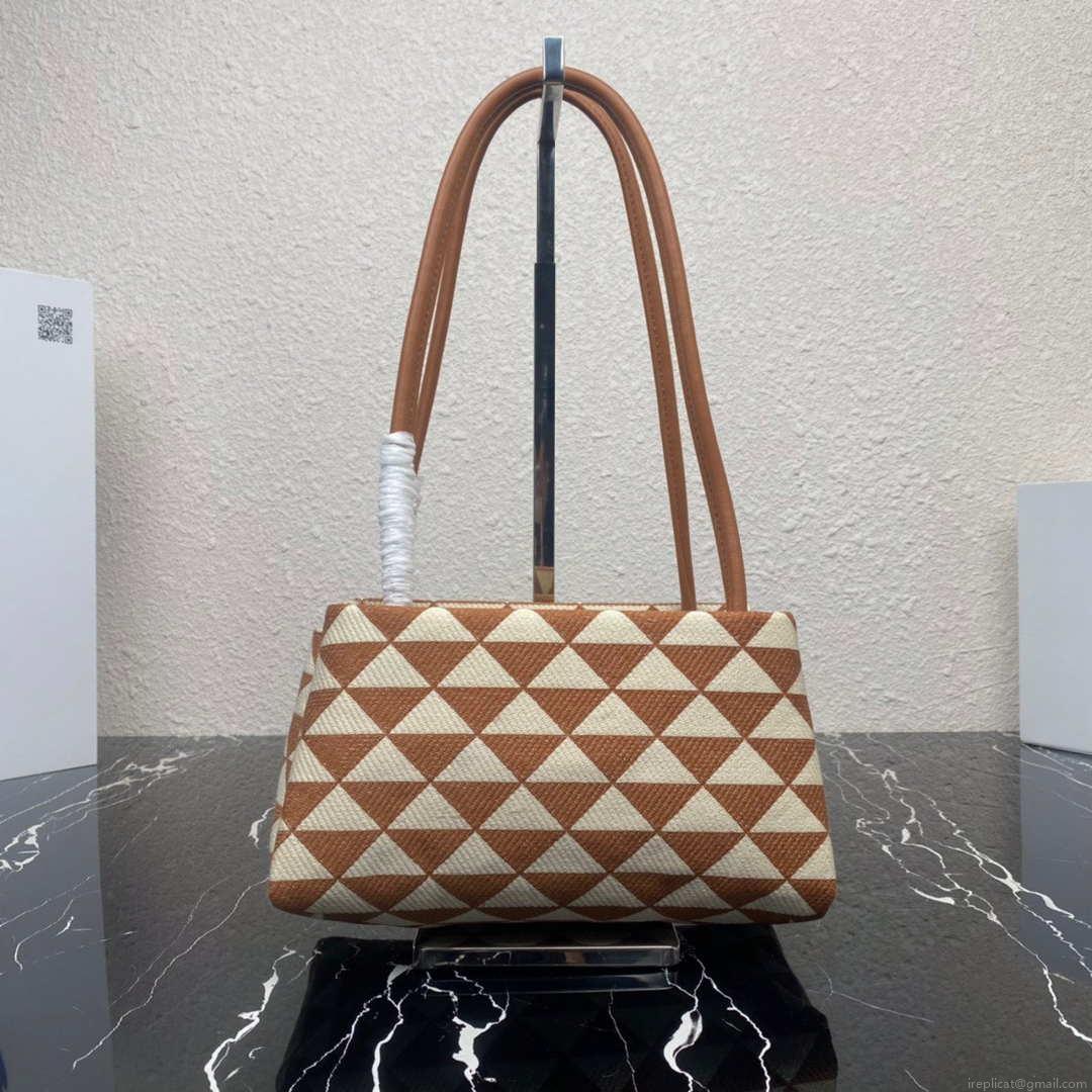Prada 1BA368 From The Runway Small embroidered fabric Prada Symbole bag Beige and Orange
