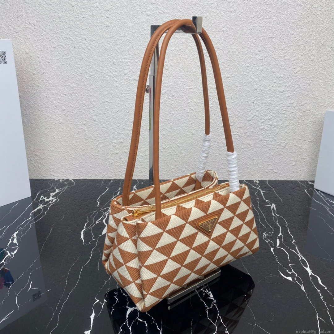 Prada 1BA368 From The Runway Small embroidered fabric Prada Symbole bag Beige and Orange