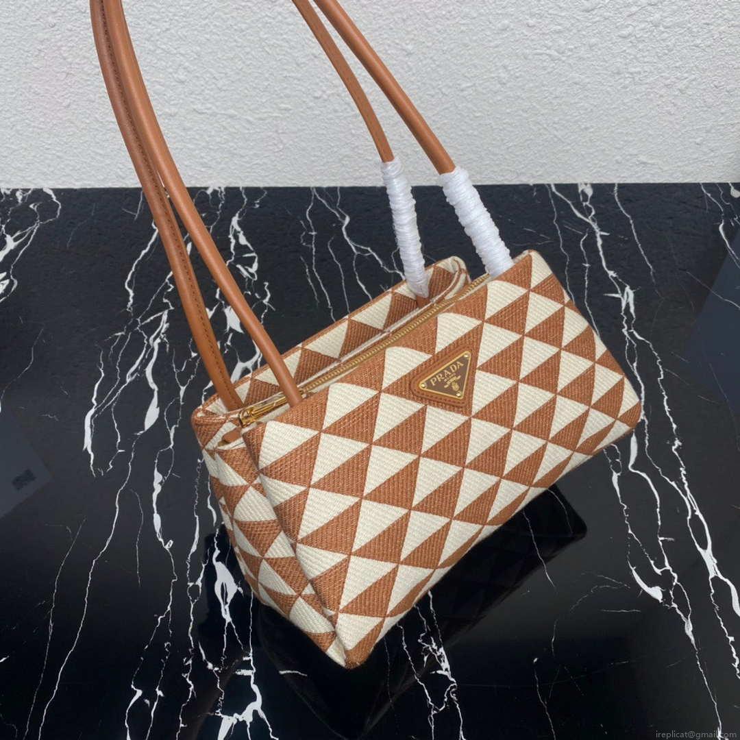 Prada 1BA368 From The Runway Small embroidered fabric Prada Symbole bag Beige and Orange