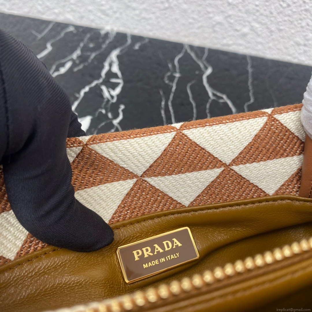 Prada 1BA368 From The Runway Small embroidered fabric Prada Symbole bag Beige and Orange