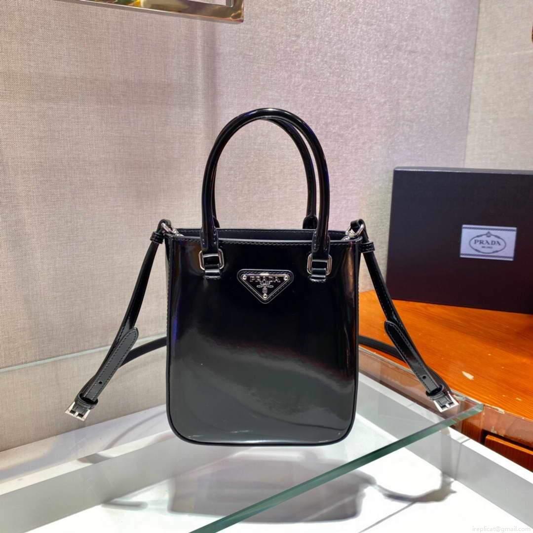 Prada 1BA331 Small Brushed Leather Tote Black