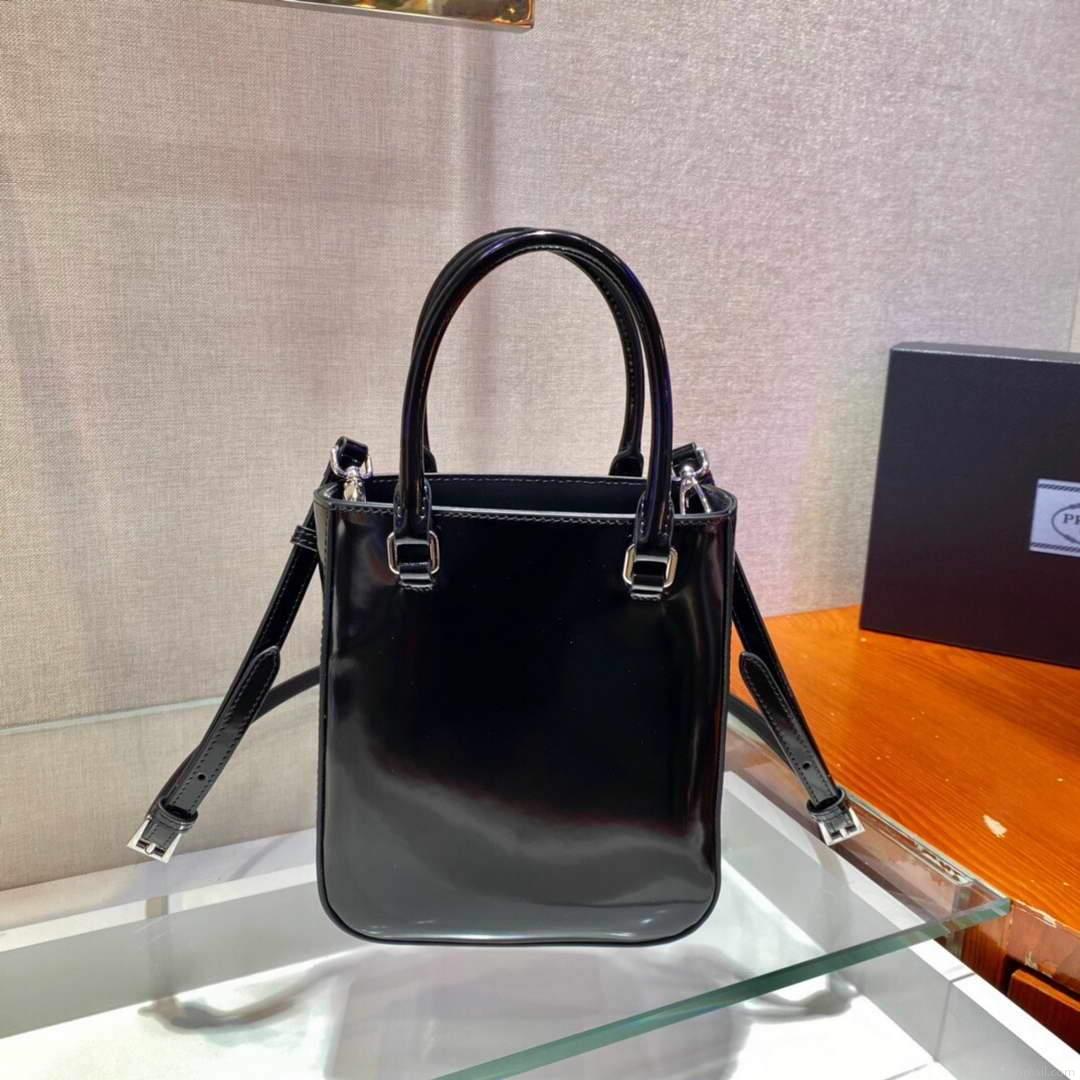 Prada 1BA331 Small Brushed Leather Tote Black