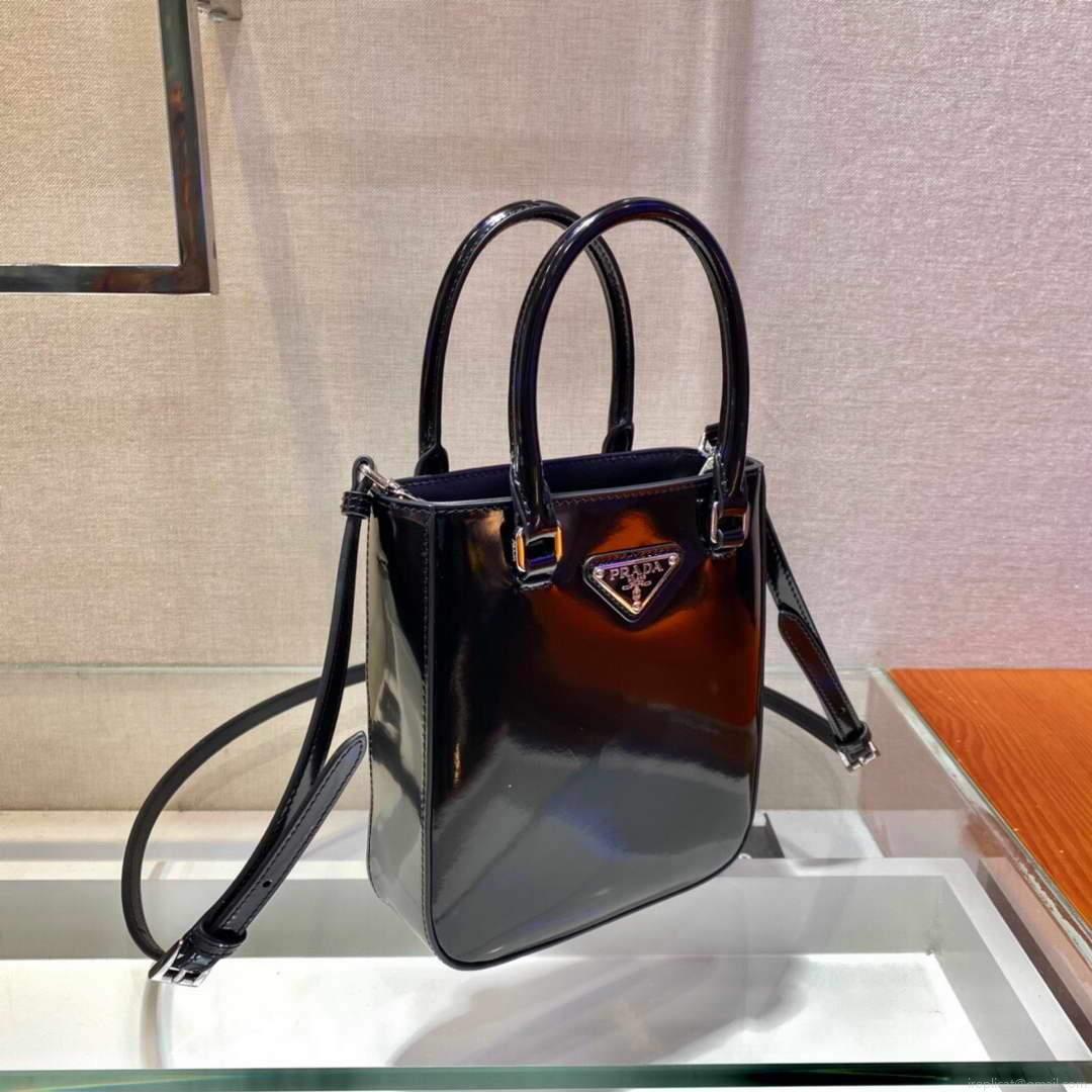 Prada 1BA331 Small Brushed Leather Tote Black