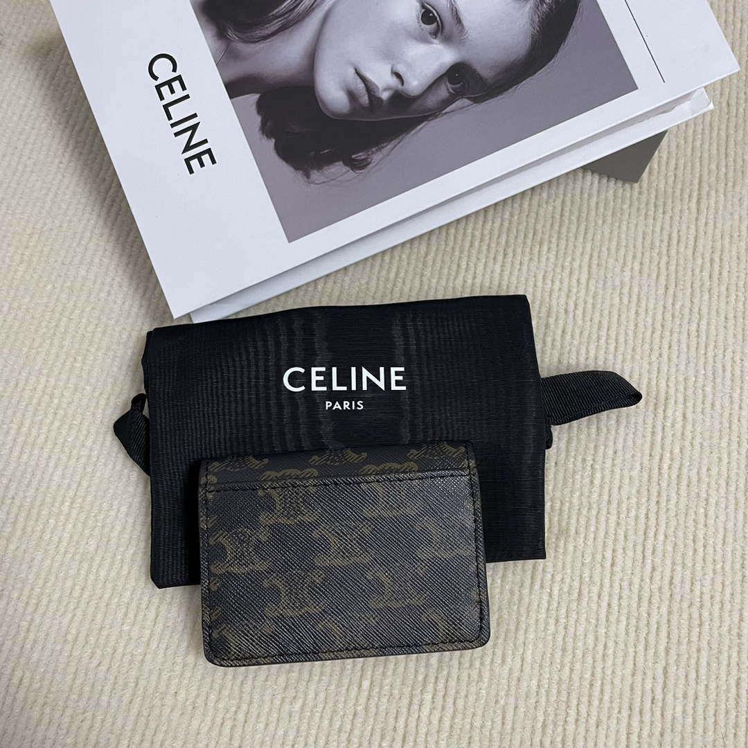 Celine 10I583 Card Holder With Flap Triomphe In Triomphe Canvas Tan