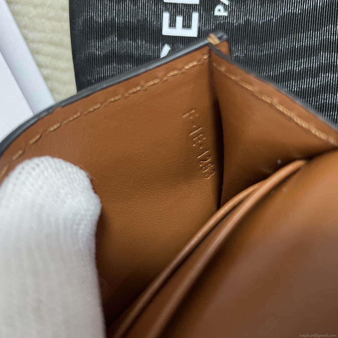 Celine 10I583 Card Holder With Flap Triomphe In Triomphe Canvas Tan
