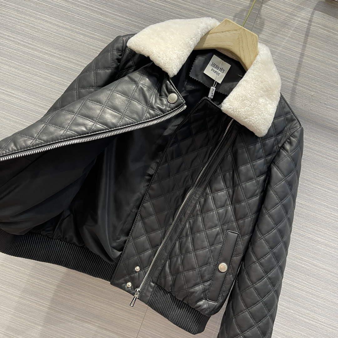 Hermes Women’s Fashion Clothing Embossed Leather Jacket H33261