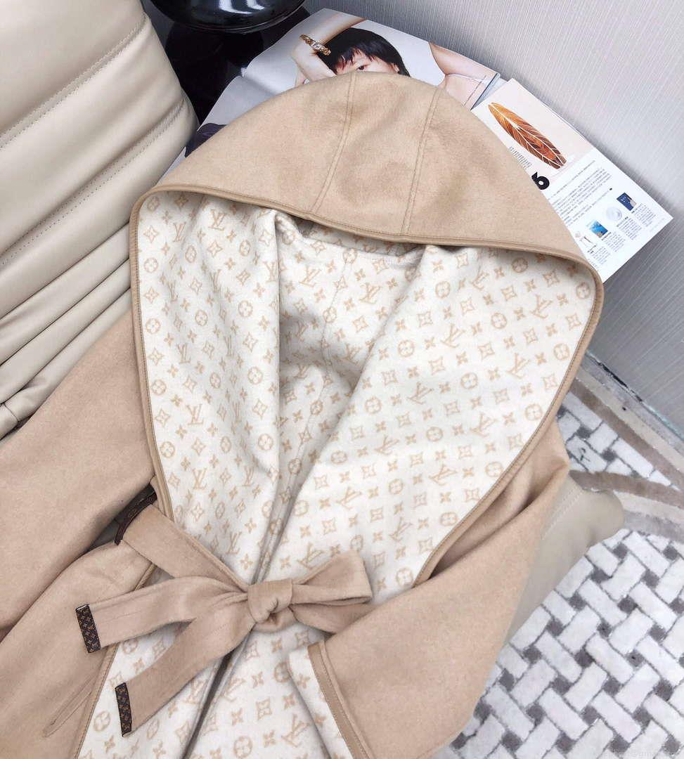 LV 1AC4EB Louis Vuitton Reversible Signature Hooded Wrap Coat L35821