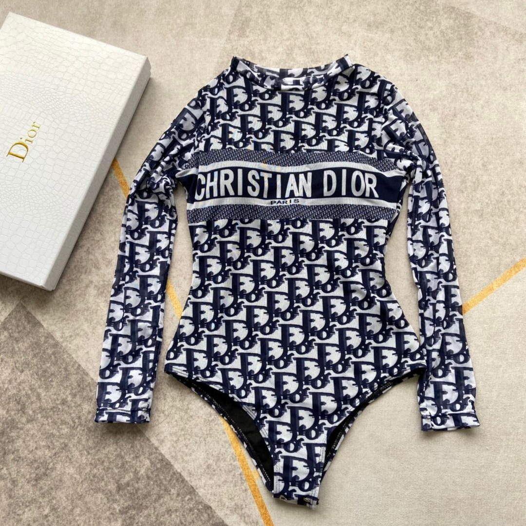 Dior Women’s Blue Dior Oblique Technical Fabric swimsuit swimming suit 38100