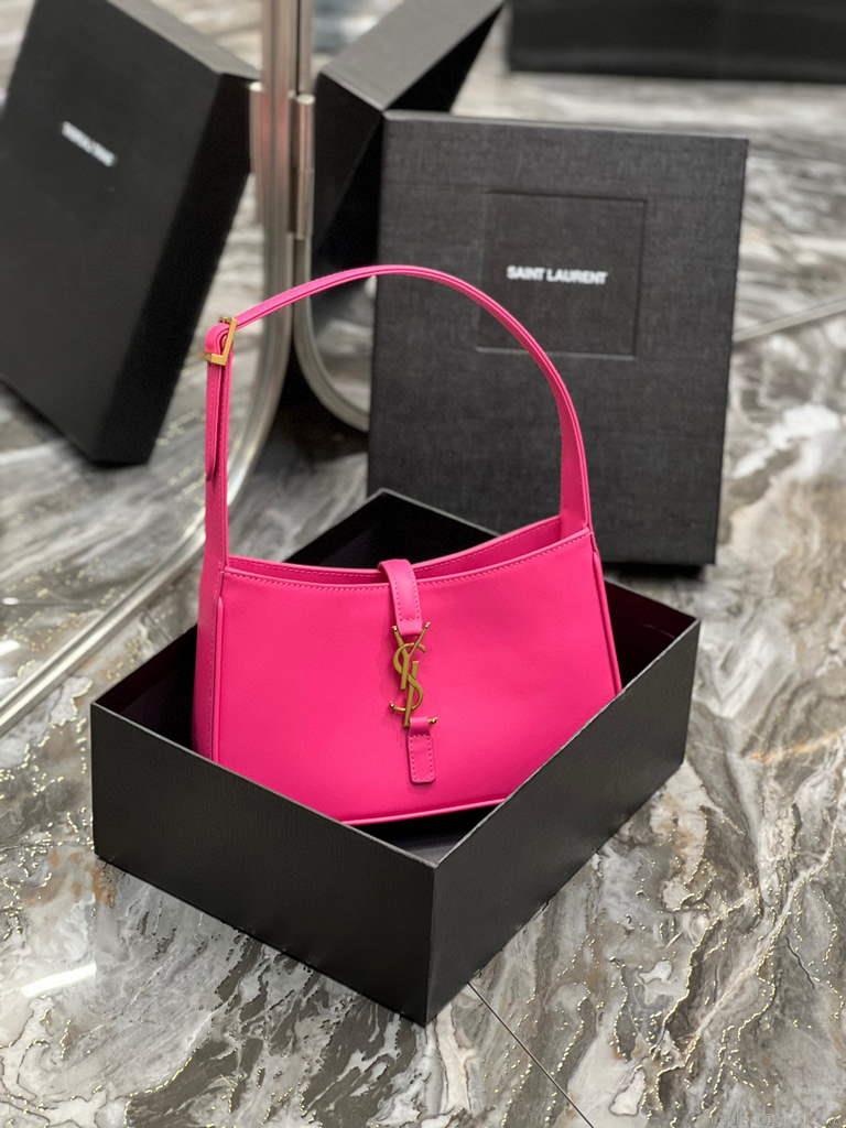 YSL LE5À7 657228 Hobo Bag In Smooth Leather Rose Red
