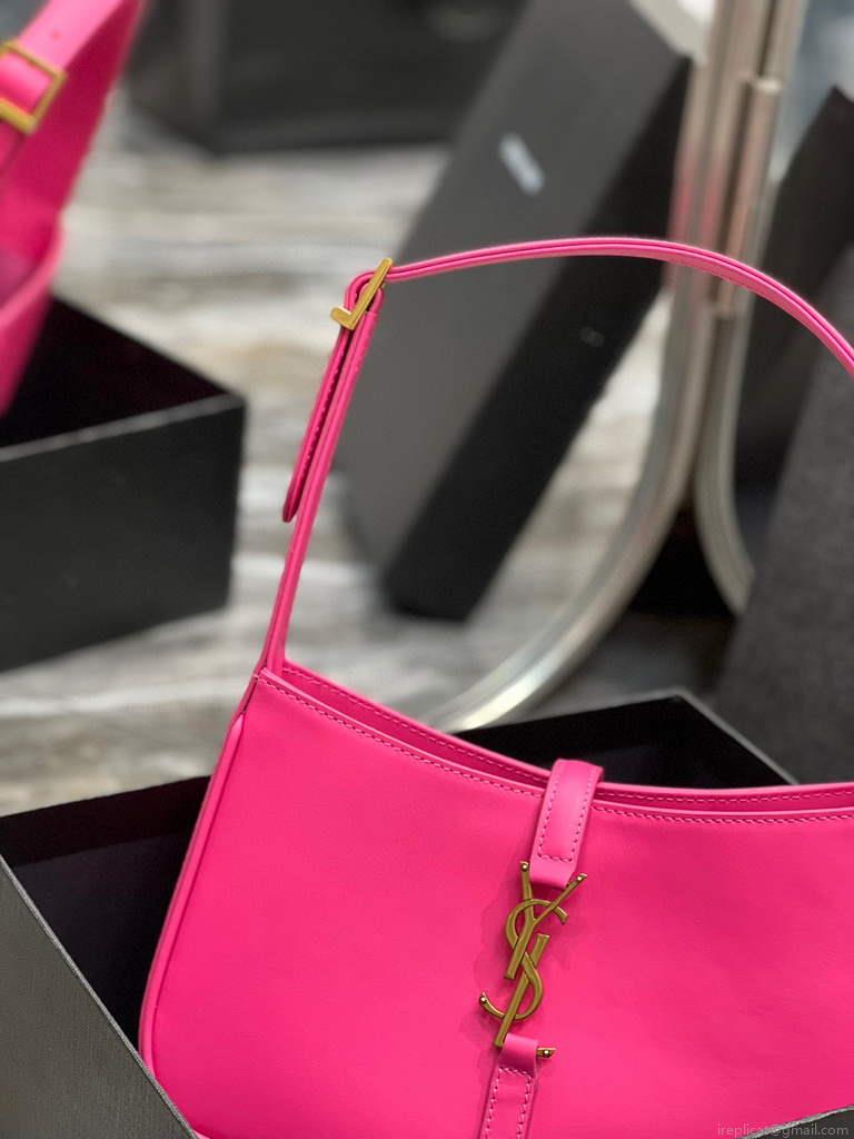 YSL LE5À7 657228 Hobo Bag In Smooth Leather Rose Red