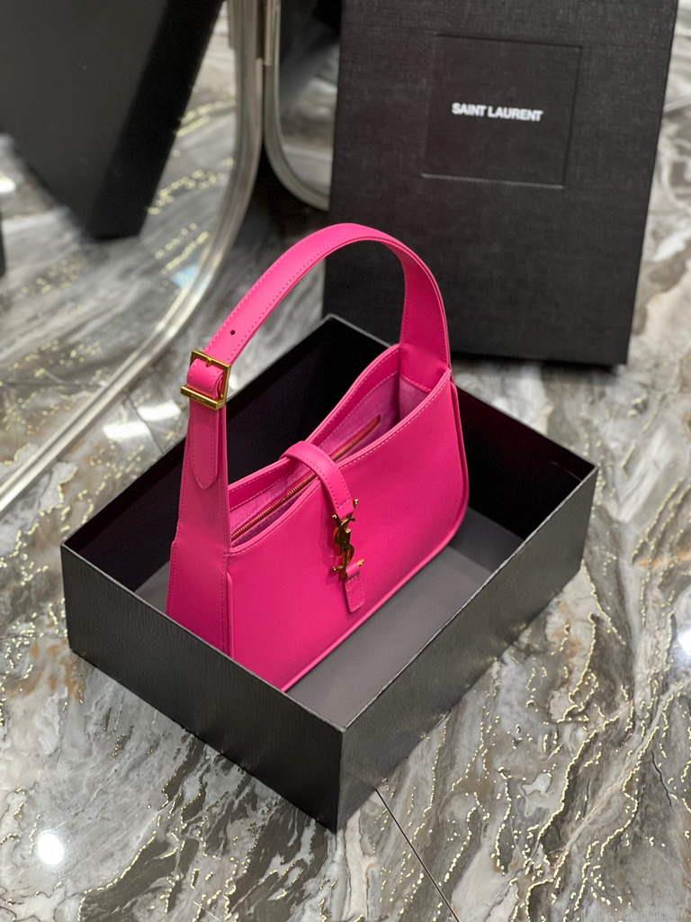 YSL LE5À7 657228 Hobo Bag In Smooth Leather Rose Red