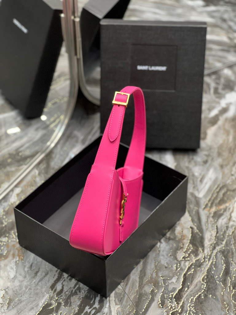YSL LE5À7 657228 Hobo Bag In Smooth Leather Rose Red