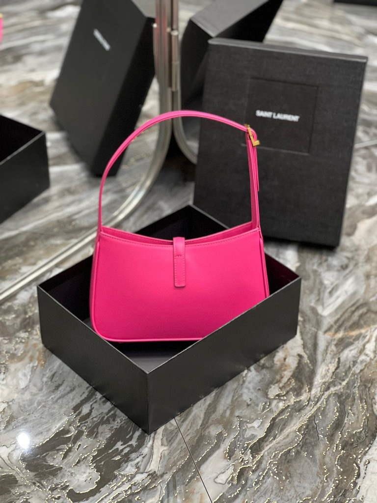 YSL LE5À7 657228 Hobo Bag In Smooth Leather Rose Red