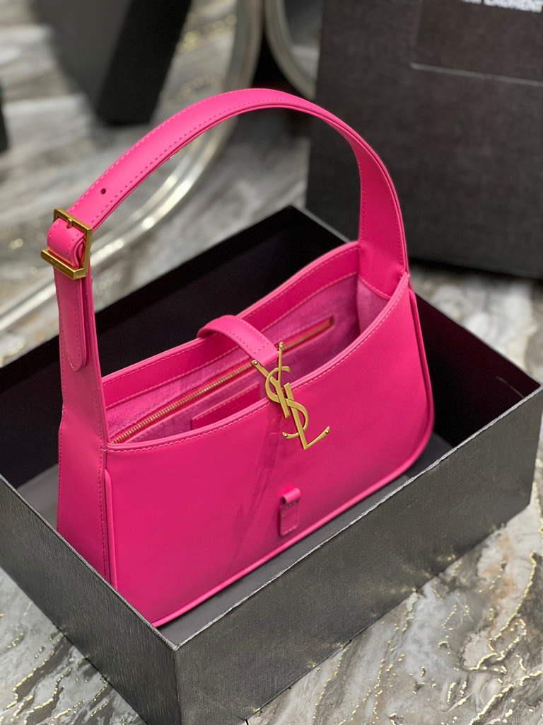 YSL LE5À7 657228 Hobo Bag In Smooth Leather Rose Red