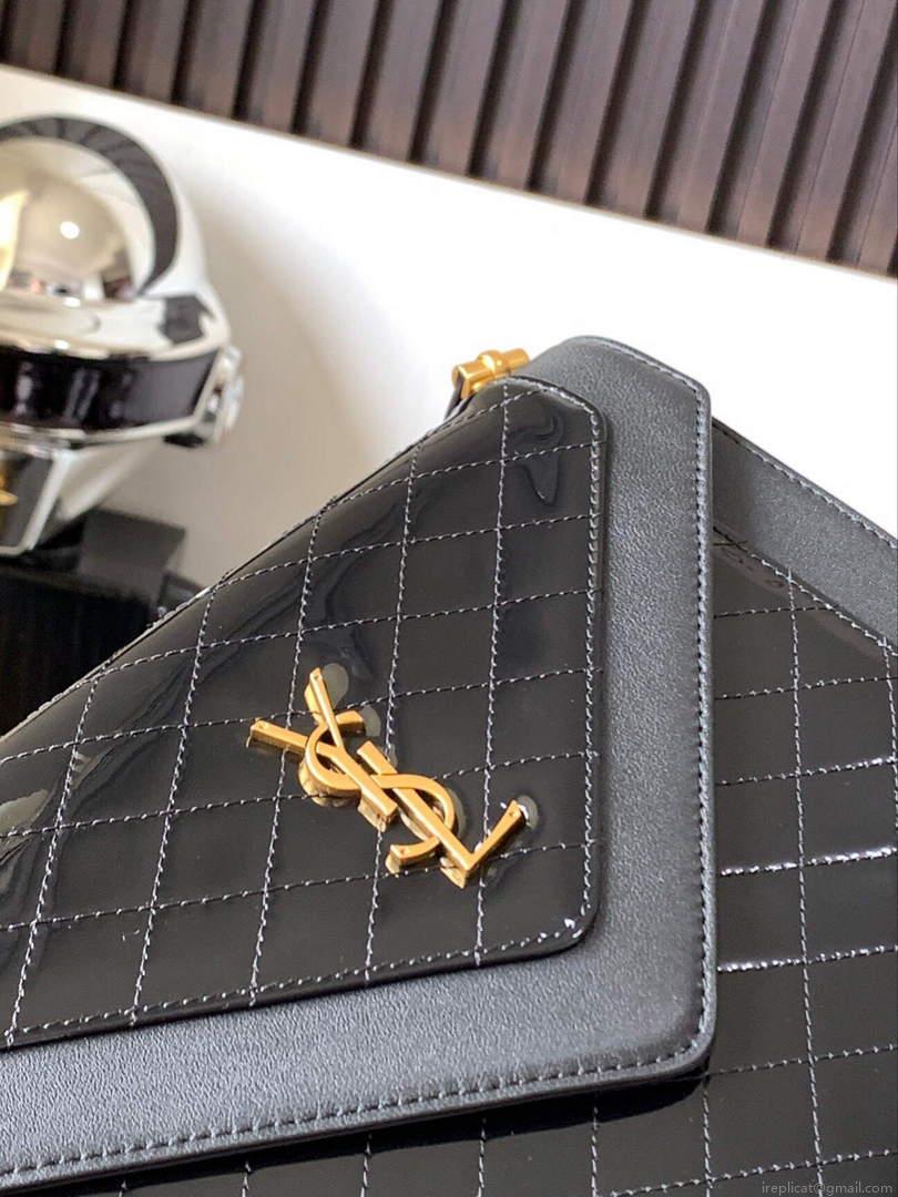 YSL 695503 Gaby Satchel In Quilted Lacquered Leather And Smooth Leather