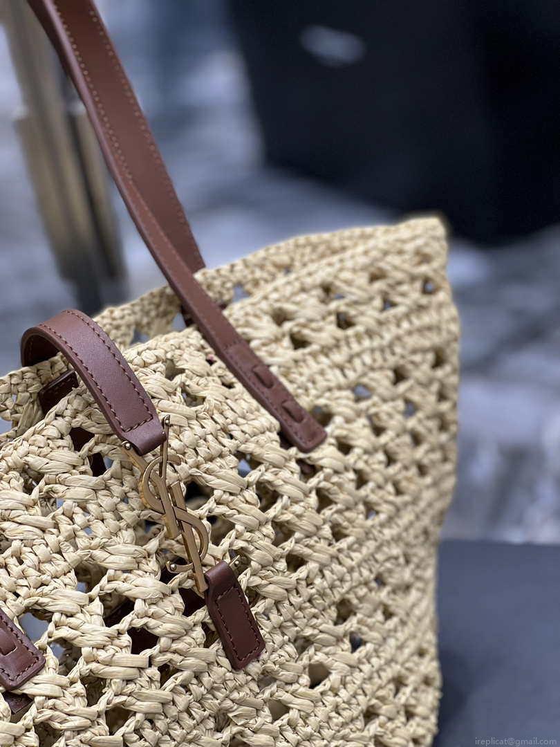 Saint Laurent 685618 YSL Panier Medium Bag In Raffia Apricot