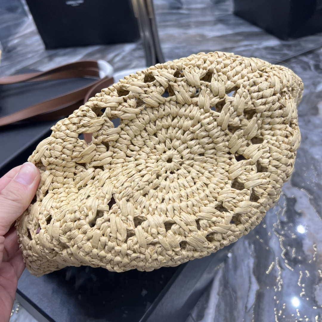 Saint Laurent 685618 YSL Panier Medium Bag In Raffia Apricot
