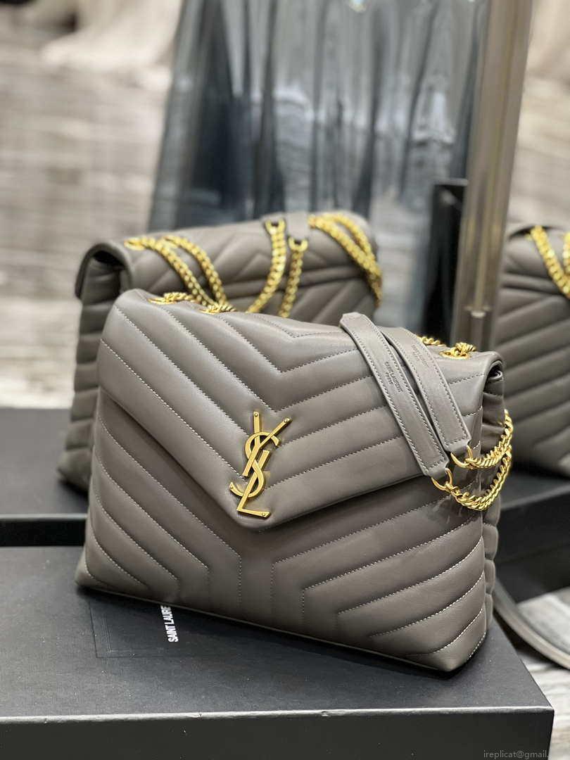 YSL 574946 Saint Laurent Loulou Medium Bag In Y-Quilted Leather Gray