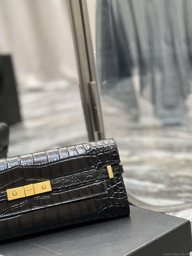 YSL 695949 Manhattan Clutch In Crocodile-Embossed Leather Black