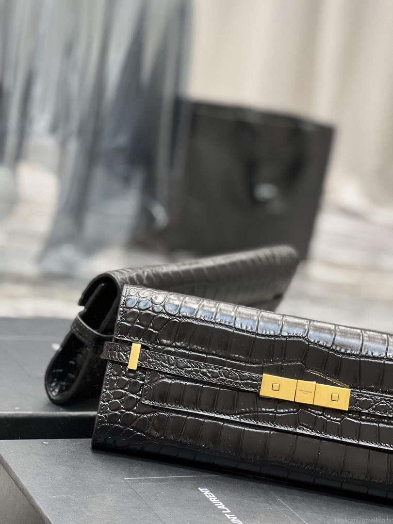 YSL 695949 Manhattan Clutch In Crocodile-Embossed Leather Black