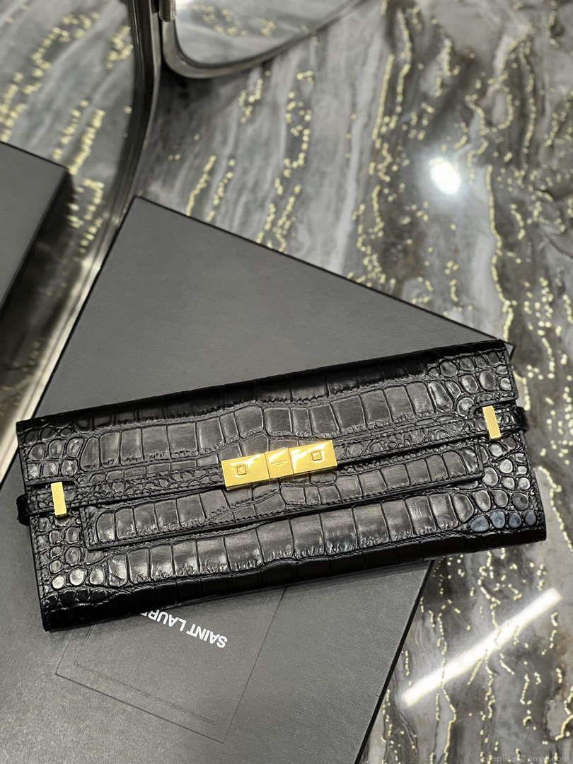 YSL 695949 Manhattan Clutch In Crocodile-Embossed Leather Black
