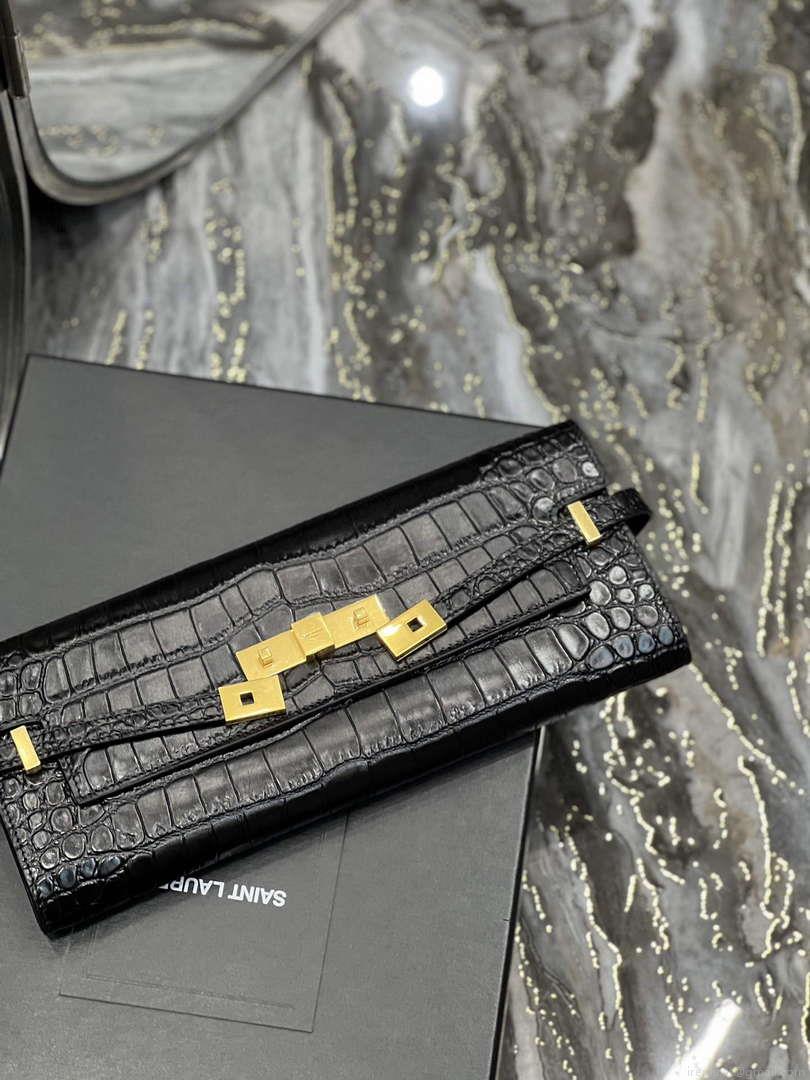 YSL 695949 Manhattan Clutch In Crocodile-Embossed Leather Black