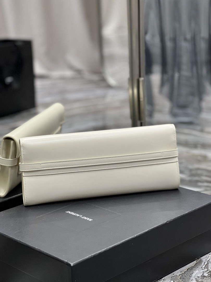 YSL 695949 Manhattan Clutch In Box Saint Laurent Leather White