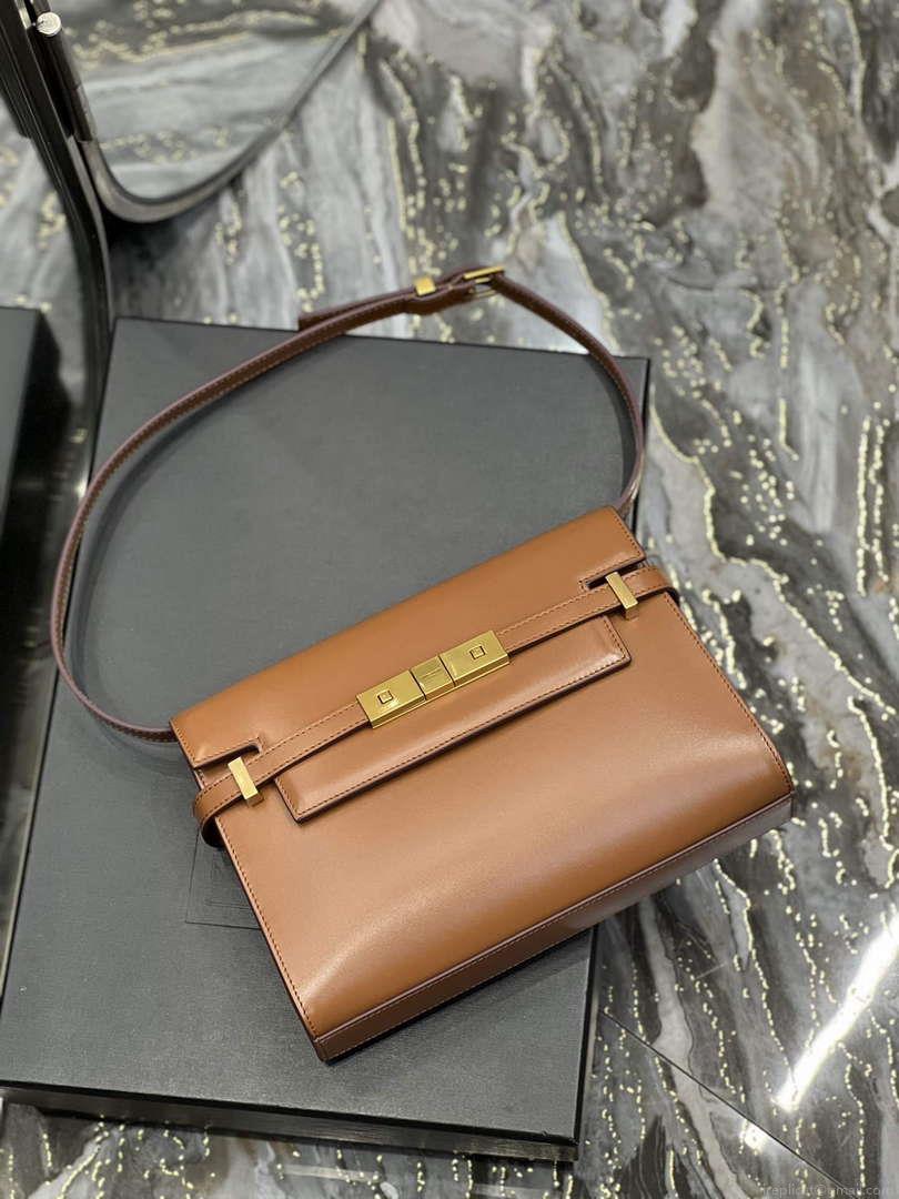 YSL 675626 Manhattan Small Shoulder Bag In Box Saint Laurent Leather Caramel