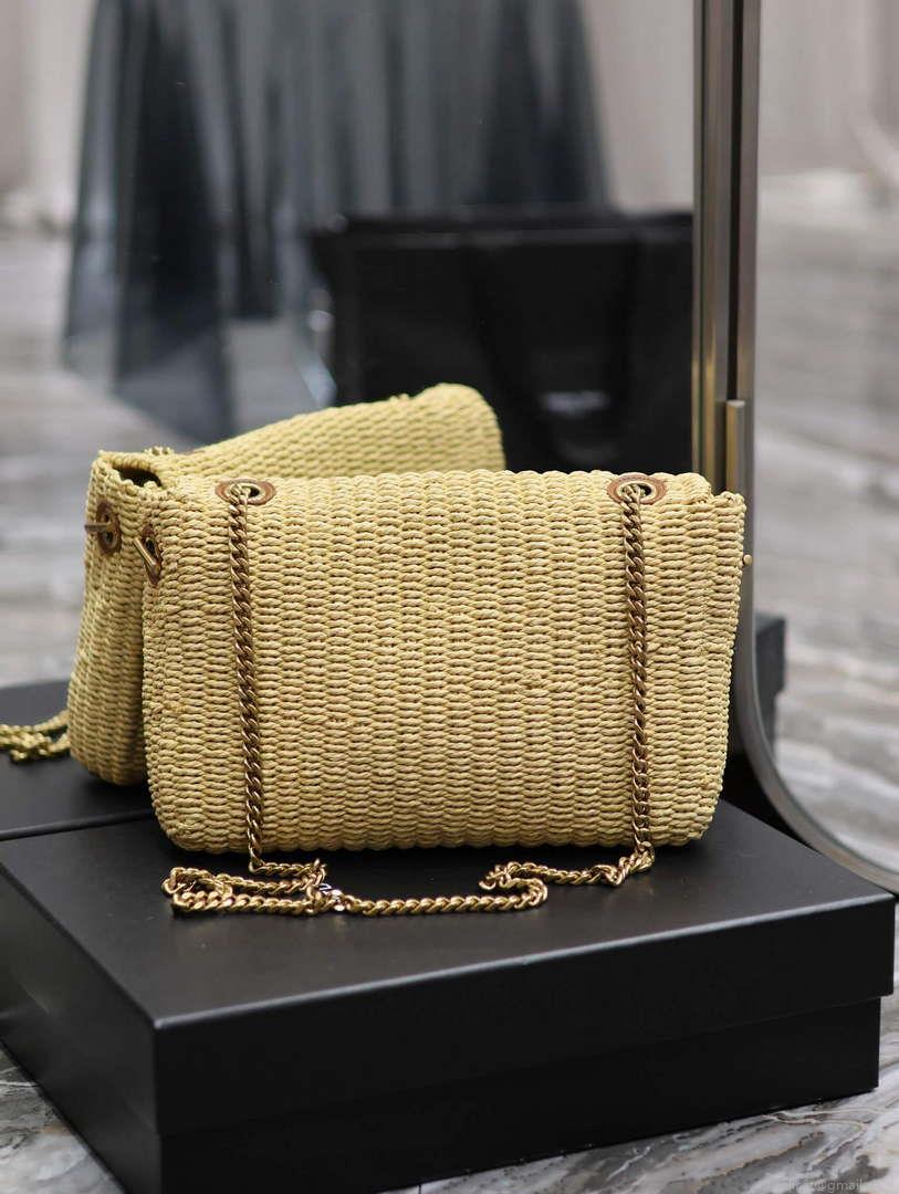 YSL 580065 Kate Medium Supple Chain Bag In Raffia Apricot