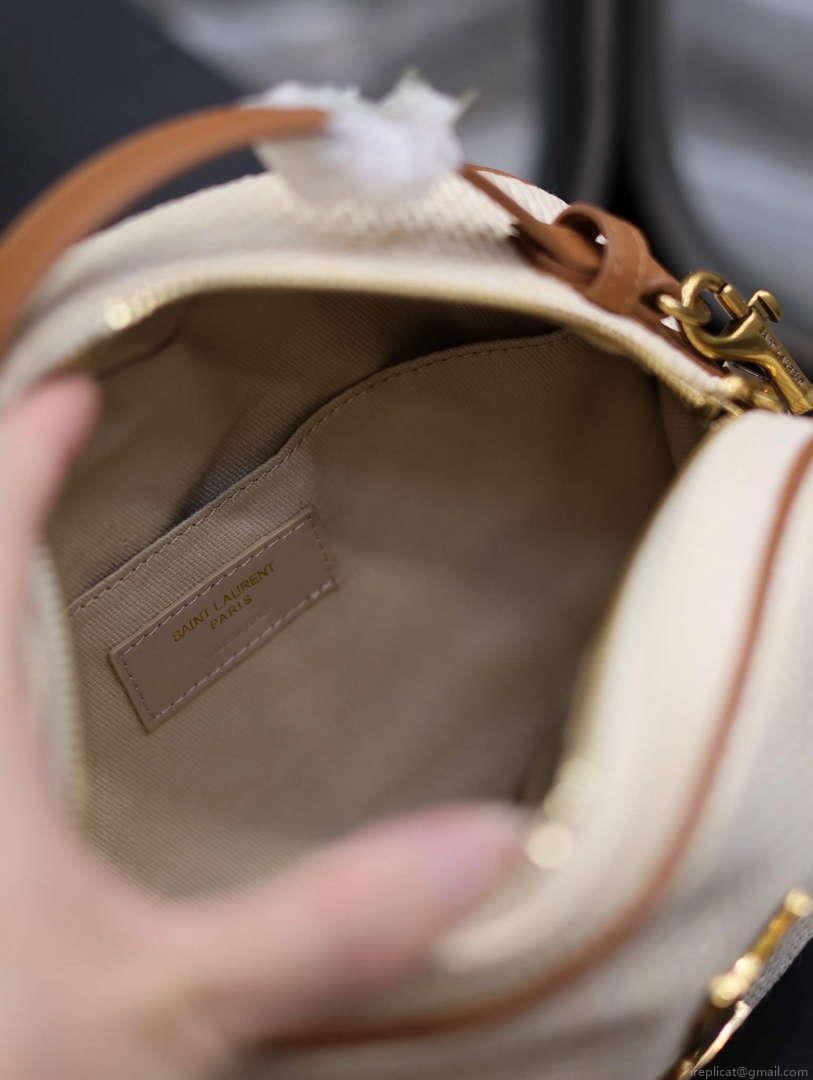 YSL 744579 Camera Bag In Raffia And Vegetable-Tanned Leather