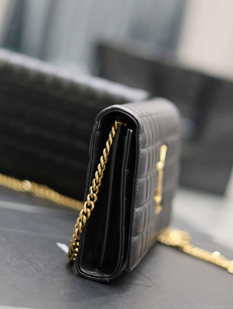 YSL 743346 Cassandre Matelassé Carré Chain Wallet In Quilted Leather Black